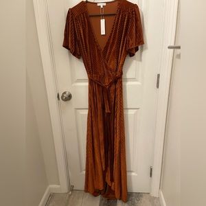 Rust orange/copper Baltic Born Velvet Wrap Maxi Dress L